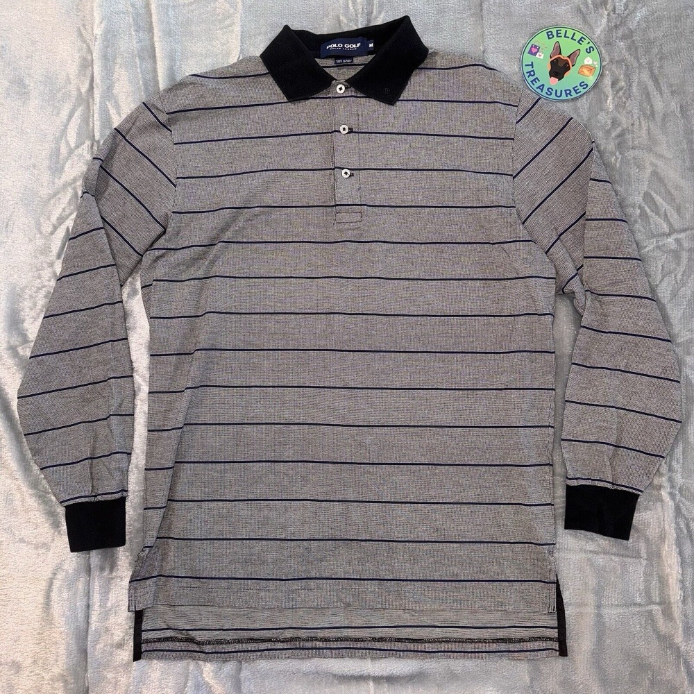 VTG Polo Golf Ralph Lauren Medium Long Sleeve Shirt Gray Collared Rugby Polo 90s